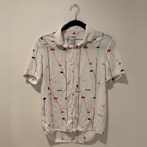 Zara Patterned Button Down Mens Short Sleeve Shirt